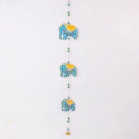 Handmade Wooden Elephant Wall Hanging for Home Decor - Blue, Red